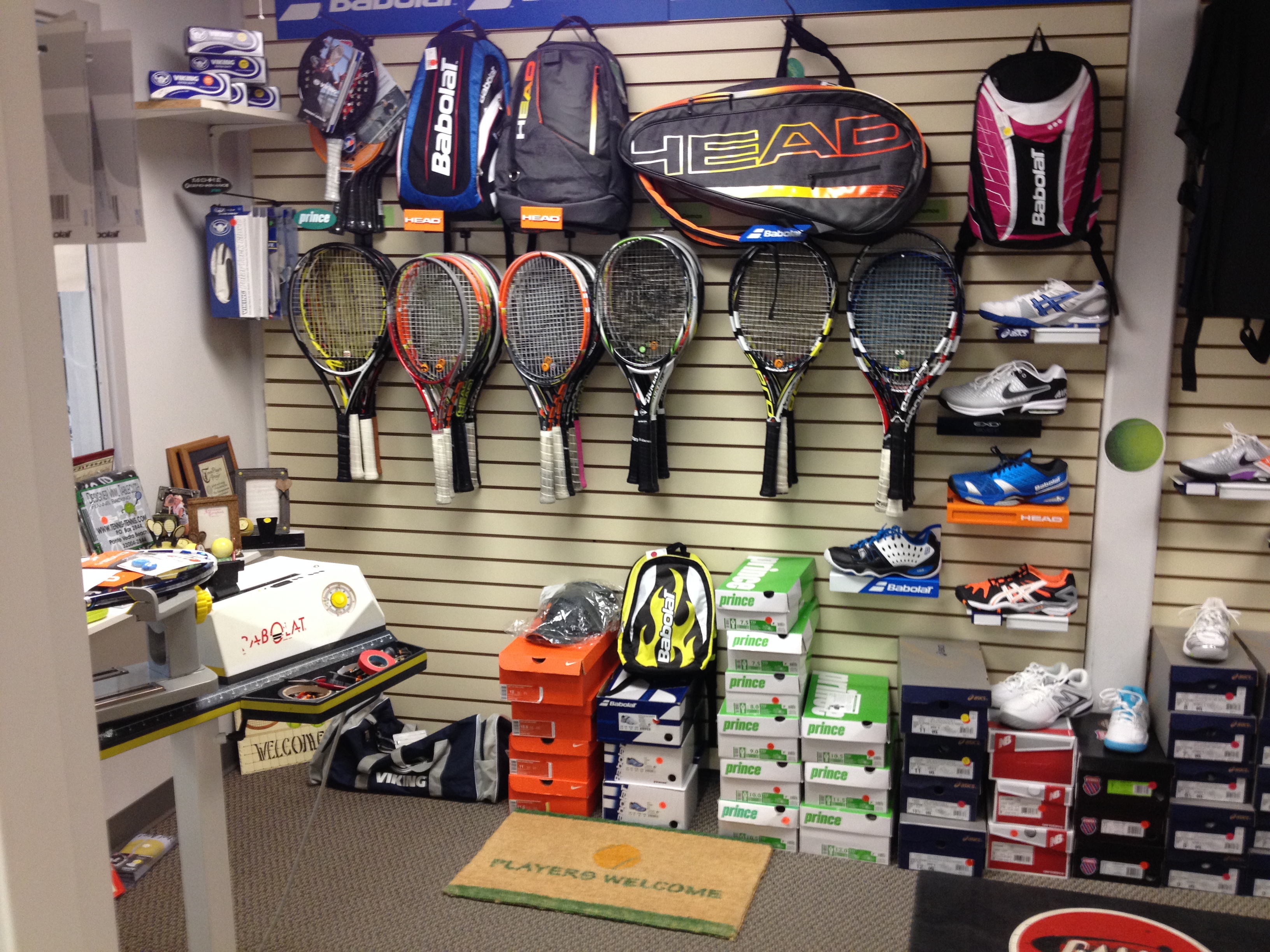 Michael Myers in his pro shop at the Enfield Tennis Club